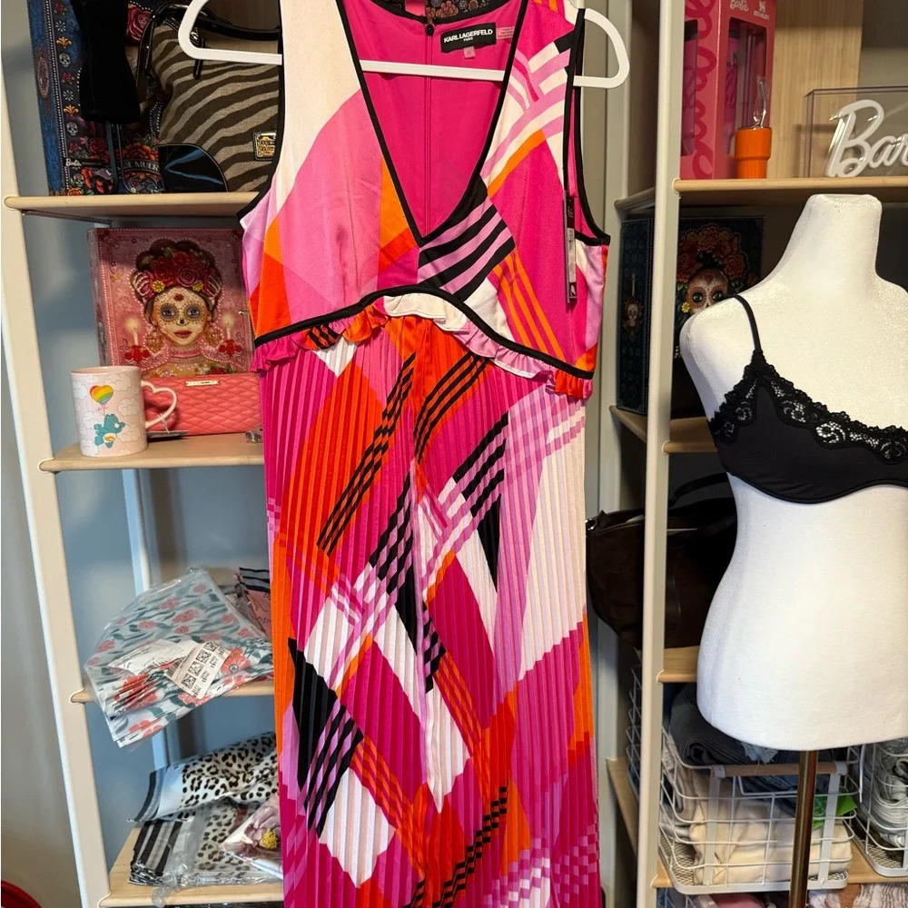 Karl Lagerfeld Pink and Orange Midi Dress NWT size 10 - Picture 9 of 9